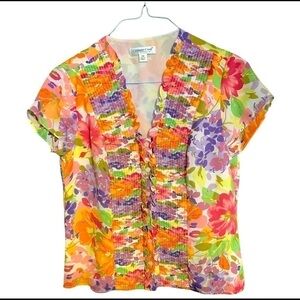 Women’s Coldwater Creek petite medium short sleeve Floral Blouse, Shirt, Top